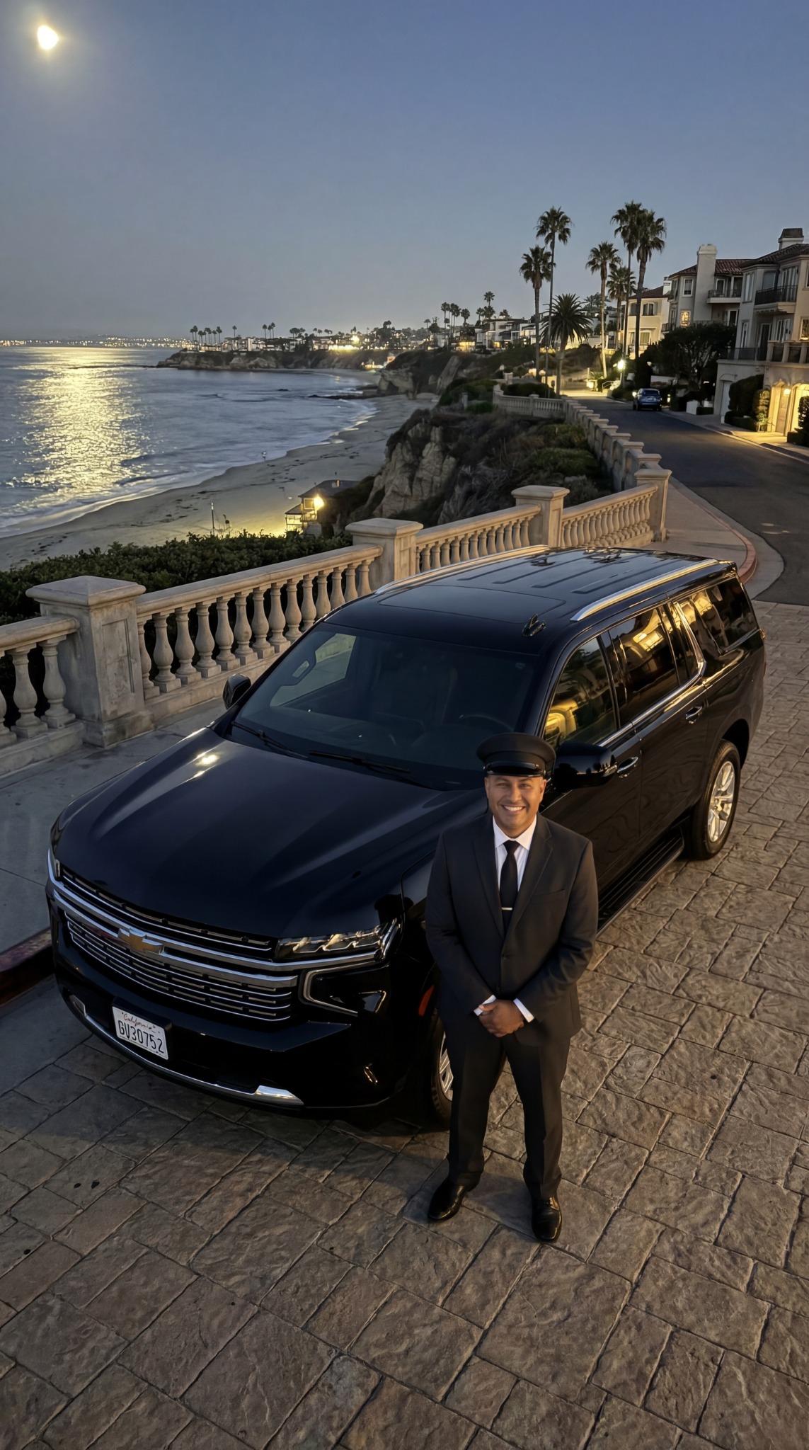 Chofer abriendo la puerta de un auto de lujo